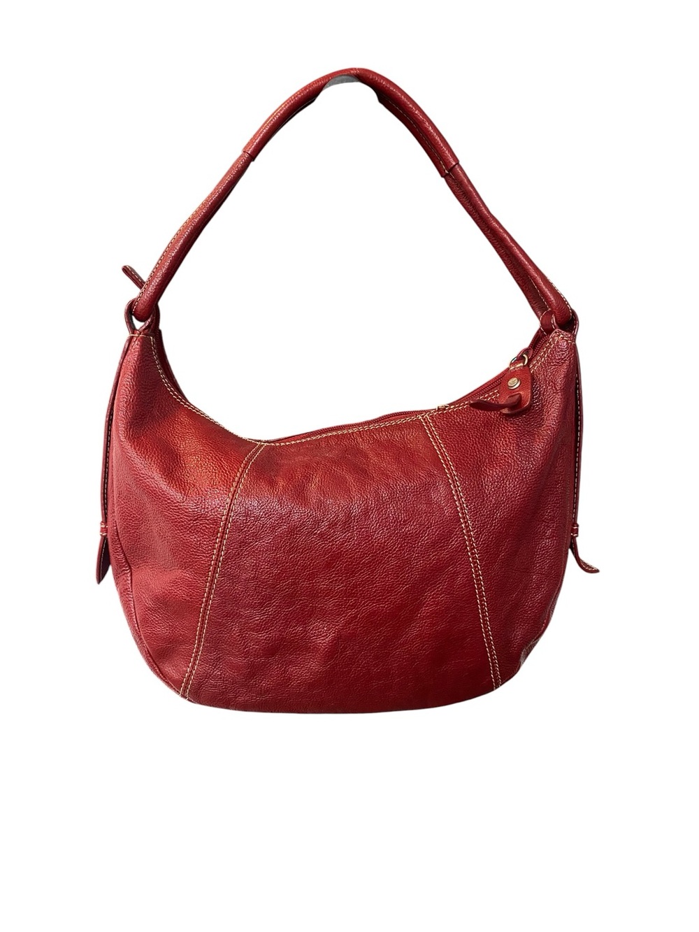 Kenneth Cole New York Red Pebbled Leather Hobo Bag medium with Stitch Detail